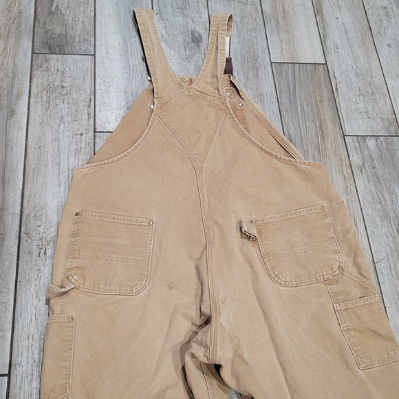 Carhartt Brown Canvas Bib Overalls Double Knee 46 X 25 Distressed - Picture 11 of 16